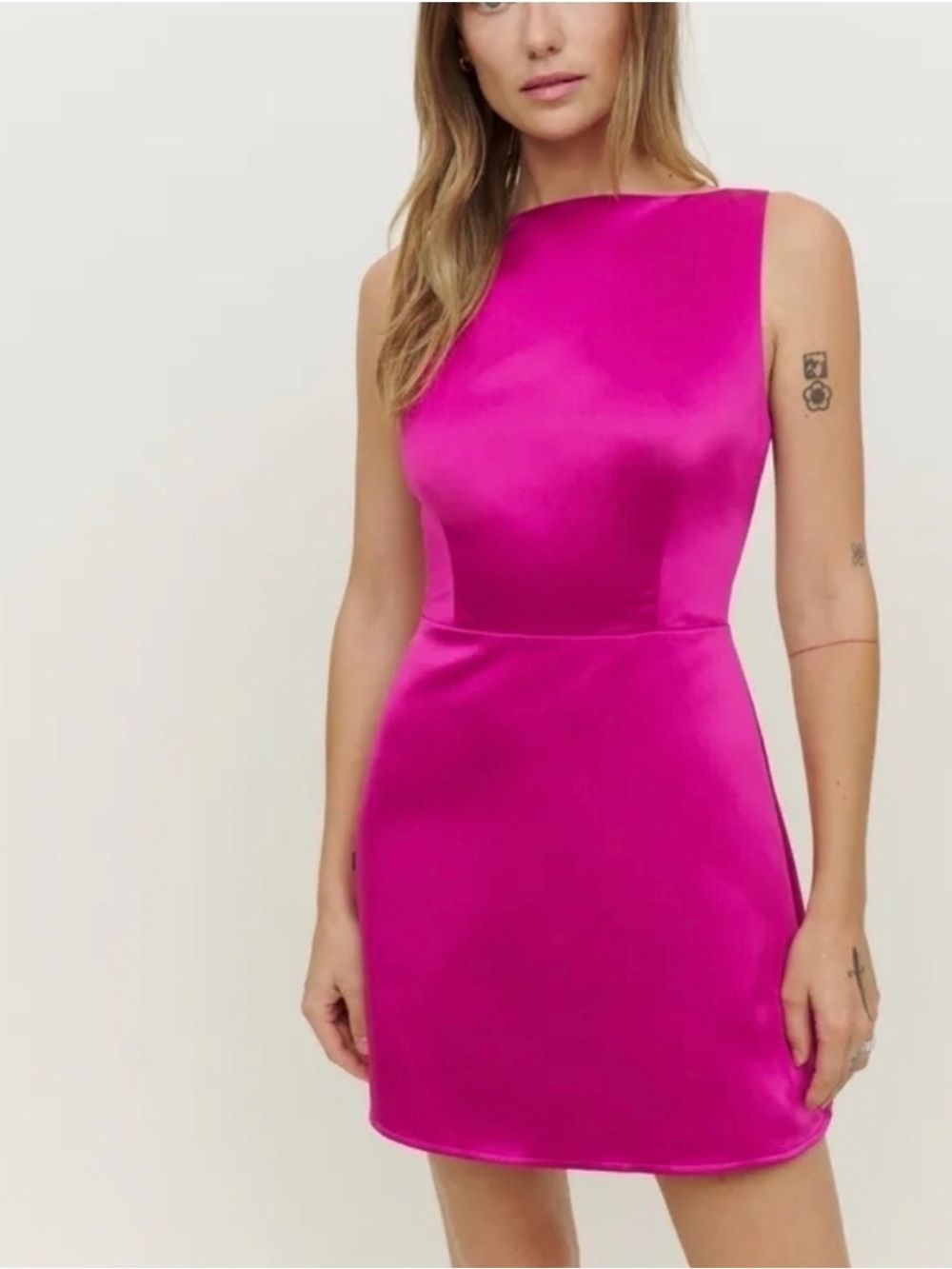 Reformation Zenni Satin Fuschia Pink Mini Dress Sleeveless Low Back Size 10